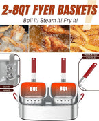 Deep Fryer Pot 18QT | Fish Fryer Pot with 2*9QT Baskets | Heat-Resistant Silicone Handles | Lid & Fryer Tong & Thermometer | Outdoor Fryer Pot for Frying Fish, French Fries, Chicken Wings | Aluminum