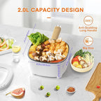 Audecook Hot Pot Electric 2L, Cermic Glaze Non-Stick Frying Pan 8 Inch, Portable Travel Cooker for Ramen/Steak/Fried Rice/Oatmeal/Soup, with Dual Power Control (Silicone Spatula Included)