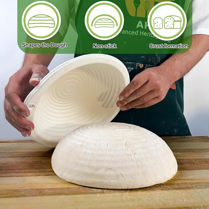 9 Inch Pulp Sourdough Banneton Bread Proofing Basket with 2 Liners, Round Pulp Banneton Bread Proofing Supplies, Reusable Sugarcane Fiber Cold Fermentation Basket Bowl for Homemade Baker Starter