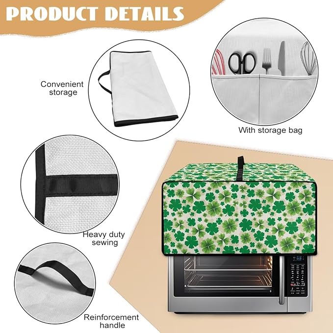 Four Leaf Clover Print St. Patrick's Day Toaster Oven Cover Anti Scratch Microwave Cover for Kitchen Countertop Appliance Dust Protector Decorative Oven Accessories, Green, L