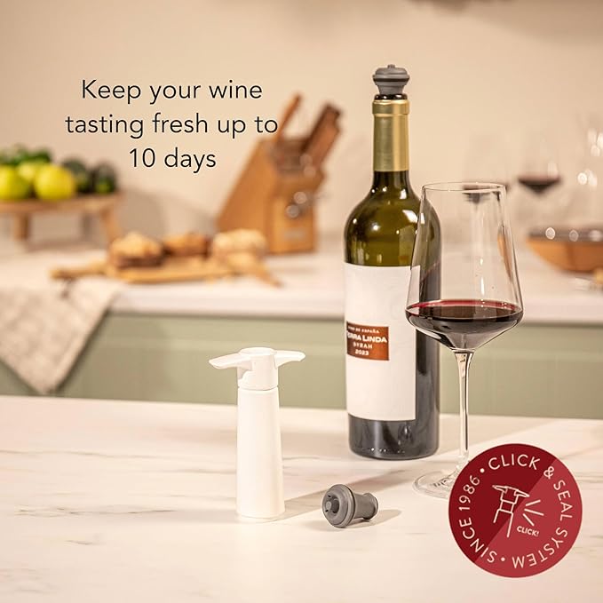Vacu Vin Original Wine Saver with 1 Vacuum Bottle Stoppers – White Wine Preserver Pump for Red or White Wine – Manual Air Remover System – Airtight Seal – Keep Wine Fresh Longer