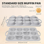 3Pcs Silicone Muffin Pan 6, 12 and 24 Cup with Metal Frame, Non Stick Jumbo Cupcake Pan with Handles, BPA Free Silicon Mini Muffin Tin Regular Tray For Baking,Egg Bites,Mold Light Grey