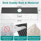 DK177 Faucet Mat for Kitchen Sink - Water Absorbing Stone Tray for Sink, Diatomite Fast-Drying Faucet Mat, Faucet Splash Guard for Bathroom Counter (Dark Gray, 23.6" x 4")