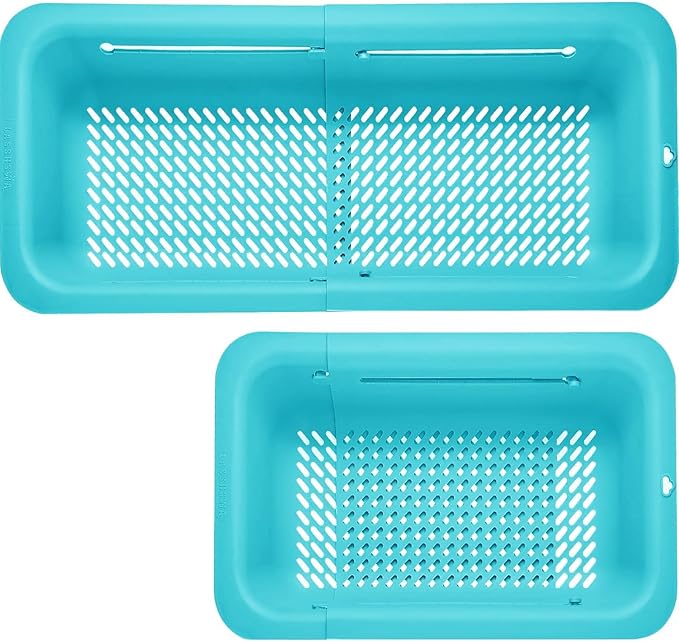 LASSHSWA Collapsible Colander for Kitchen, Over the Sink Strainer Basket for Kitchen, Fruit Pasta Food Strainer Expandable Plastic Colander BPA Free (Blue)