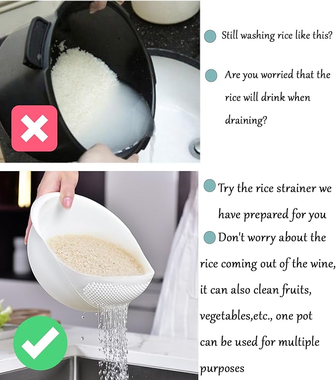 2-in-1 Rice Colander, Vegetable and Fruit Cleaning Filter Basket, 2Piece Sturdy and Easy-To-Use Food Grade Kitchen Tool Accessories (Pink, Small)