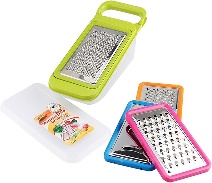 Tenta Kitchen Good Grips Complete Grater & Slicer Set 4 in 1 Onion Chopper, Vegetable Slicer, Fruit and Cheese Cutter Container With Storage Lid (Green)