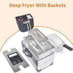 3L Deep Fryer with Basket, 1300W Small Deep Fryers for Home Use, Fryer Pot with Temperature Control, View Window Lid,Stainless Steel Body Electric Deep Fryer Pot for Restaurant