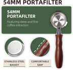 54mm Bottomless Portafilter for Breville Barista Express/Pro/Touch/Bambino18-21g Precision Basket, Stainless Steel 304 Filter Basket, Naked Portafilter for Espresso Extraction(Rosewood)