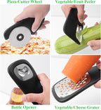 Kitchen Gadgets Set 6 Pieces, Space Saving Cooking Tools Kitchen Accessories-Garlic/Ginger Grinder, Cheese Grater, Vegetable/Fruit Peeler, Pizza Cutter, Herb Stripper, Bottle Opener, Gadgets Gift Set