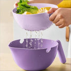 2-1 Kitchen Colander Rotating Washing Basket with Handle -home & kitchen Food Strainers and Colanders-Pasta Strainer-fruit and vegetable washing bowl-kitchen must haves (Lilac Purple)