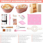 RYTOXILO Sourdough Starter Kit, 15 Pcs Sour Dough Bread Baking Supplies for Beginners with 24 Oz Glass Starter Jar, Complete Bread Making Set with Silicone Banneton Proofing Basket, Baking Accessory