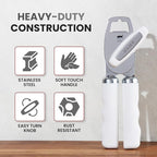 Zulay Kitchen Heavy Duty Stainless Steel Can Opener Manual with Bottle Opener - Rust Proof Manual Can Opener With Turn Knob & Comfy Soft Grip Handles - White