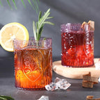 Qinyoung 12 Plastic Vintage Drinking Glasses 8.5oz Stemless Retro Embossed Wine Glasses Shatterproof Reusable Cups for Baby Shower Wedding Reception Grand Event Party (Purple)