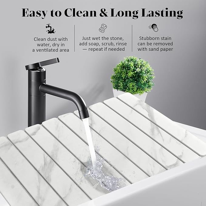 Large Stone Dish Drying Mats for Kitchen Counter, 24"(L)×16"(W) Marble-Pattern, Fast Drying Collapsible Dish Drying Mat, Eco-Friendly Absorbent Diatomaceous Earth Mats for Tableware, Match Countertop