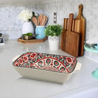 Au Gratin Baking Dish, Single Serving Dish Set of 2 with Handle, Ceramic Casserole Dish for Oven, Vintage Bohemian Bakeware for Fruit, Salads, Desserts, 8.8 Inch, Small Individual (Rectangular)