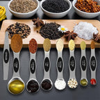 16 Pieces Measuring Cups and Magnetic Measuring Spoons Set Stainless Steel,8 Measure Cups with Silicone Handle and 7 Double Sided Magnetic Measure Spoons & 1 Leveler