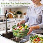 Salad Spinner, 5.3 QT Lettuce Spinner with Strainer, Fruit Cleaner with 4 Replaceable Blade for Shredding, Slicing and Pureeing, Salad Washer & Dryer for Quick Washing (Green)