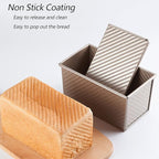 Pullman Loaf Pan with Lid, Aluminized Steel 1 Lb Nonstick Sandwich Bread Pan for Homemade Bread, 8.4x4.8 Inch Professional Rectangular Loaf Pan with Dough Scraper and Cutter