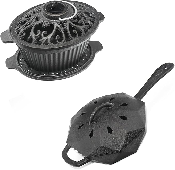 Wood Stove Steamer, Cast Iron Humidifier for Wood Stove, Cast Iron Steamer Pot, Trivet, Lattice Top, Pre-Seasoned, Fireplace Humidifier Cookware Set, All Seasons Cookware Set. (Cast Iron-8)