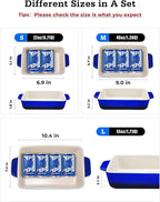 3Piece Casserole Dish Ceramic Baking Dish Rectangular Baking Dishes for Oven Ceramic Bakeware with Handles Durable Nonstick Large Lasagna Pan for Cooking, Baking, 10'' x 7'', Gradient DarkBlue