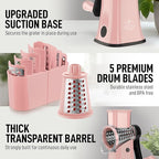 Zulay Kitchen Rotary Cheese Grater 5 Blade Cheese Shredder - Manual Hand Crank Cheese Grater With Reinforced Suction & 5 Interchangeable Drums - Easy to Use, Vegetable Chopper Round Mandoline Slicer