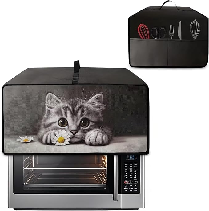 Kitten Daisy Print Toaster Oven Stain-resistant Cover for Kitchen Counter Decor, Heavy Duty Heat-resistant Microwave Oven Cover, Washable (Medium-16.1 * 19.71 * 10 inches)