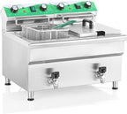 NUPANT 24L/25.4QT Commercial Deep Fryer with 2 Baskets and Lids, 110V Electric Fryer with Oil Filtration and Timer, Stainless Steel Large Double Tank Fryer Countertop Deep Fryer for Restaurant 3500W