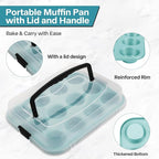 Blue 12-Cup Muffin Pan with Lid, 2-Pack Metal Cupcake Pan with Handle, Portable Blue Muffin Pans Nonstick 12 with Cover Ideal for Easy Carrying, Holiday, Party and Travel