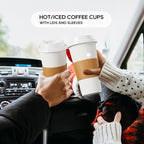 JOLLY PARTY [50 Pack] 20 oz Paper Coffee Cups, Disposable Paper Coffee Cup with Lids, Sleeves, and Stirrers, Hot/Cold Beverage Drinking Cup for Water, Juice or Tea, Suitable for Home, Shops and Cafes