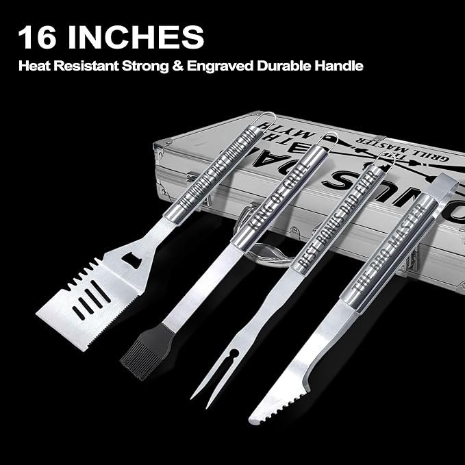 Bonus Dad Gifts, Christmas Bonus Dad Gifts for Him Heavy Duty Grilling Accessories Kit for Backyard BBQ, Thick Stainless Steel Grill Utensils with Non-Slip Handle Tool for Man on Birthday