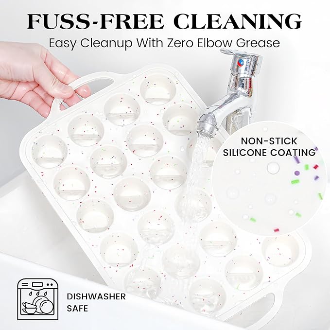 1 Pc Mini Muffin Pan with Metal Reinforced Frame, 24 Cups Nonstick Silicone Cupcake Tray for Baking, Food Grade Small Muffin Molds with Handles (Cream)
