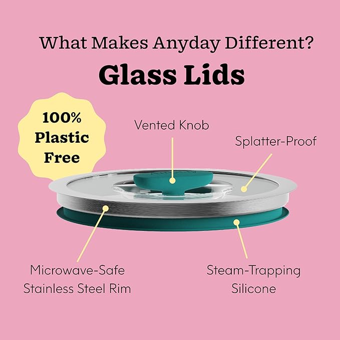 Anyday 4-Cup Microwave Cookware & Glass Container with Glass Lid, Plastic-Free Deep Food Storage | Stackable Airtight Steamer with Vented Lid for Microwave-Safe Reheating, Steaming Vegetables & Rice