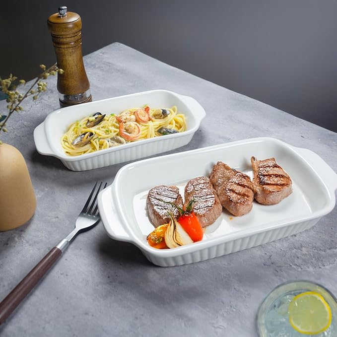 Ceramic Au Gratin Dishes, 8 x 5 Small Baking Dish with Handles, Set of 4, 15 Oz Individual Casserole Dishes, Casserole Pans for Lasagna, Pie, Roasting, Kitchen & Home, Oven Microwave Safe