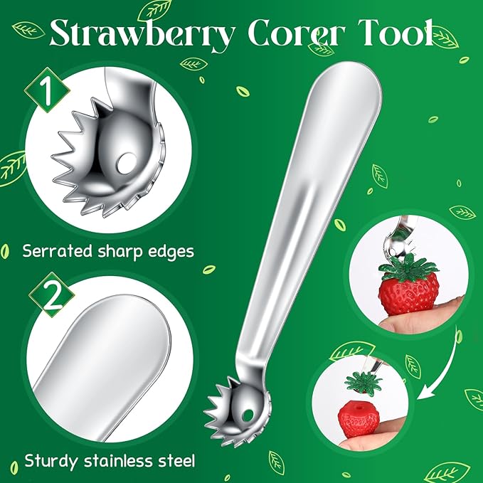 Baderke 4 Pcs Tomato Stem Corer Strawberry Baller Stainless Steel Strawberry Huller Tool Fruit Vegetable Stem Remover