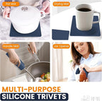 Silicone Trivet Mats 4 Heat Resistant Pot Holders Multipurpose Non-Slip Hot Pads for Kitchen Potholders, Drying mat, Jar Opener, Spoon Holder, Coaster.(Blue)