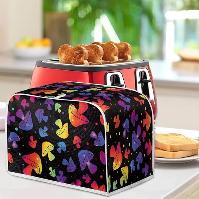 JEOCODY Colorful Mushroom Toaster Cover - Fabric Quilted 2 Slice Appliance Dust-proof and Fingerprint Protection for Kitchen Small Appliances