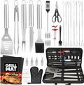 BBQ Grill Accessories, 32Pcs Grilling Gifts for Men Birthday Fathers Day, Heavy Duty Stainless Steel Grill Tool Set, Grill Utensils Kit for Outdoor Grill with Case, Thermometer & Meat Injector