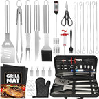 BBQ Grill Accessories, 32Pcs Grilling Gifts for Men Birthday Fathers Day, Heavy Duty Stainless Steel Grill Tool Set, Grill Utensils Kit for Outdoor Grill with Case, Thermometer & Meat Injector