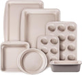 CAROTE 7-Piece Nonstick Stackable Baking Pans Set - Bakeware Sets Including Cookie Sheets for Baking, Muffin Pan, Bread Pan, Cake pan, Loaf Pan, Roasting Pan, Gray & Khaki