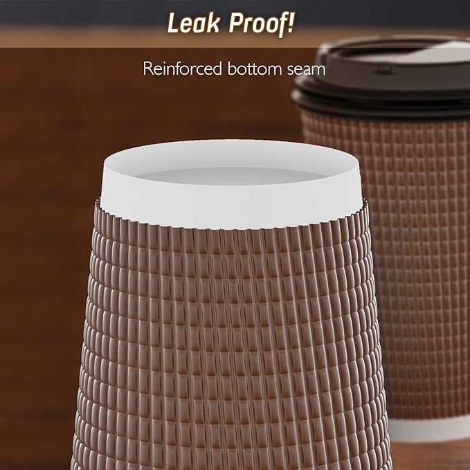Qunclay Disposable Coffee Cups with Lids,16 oz (80 Pack) Togo Hot Paper Coffee Cup with Leak-Proof Lid To Go for Hot/Cold Beverages Insulated Reusable Drinks Corrugated Ripple Cups (Brown)