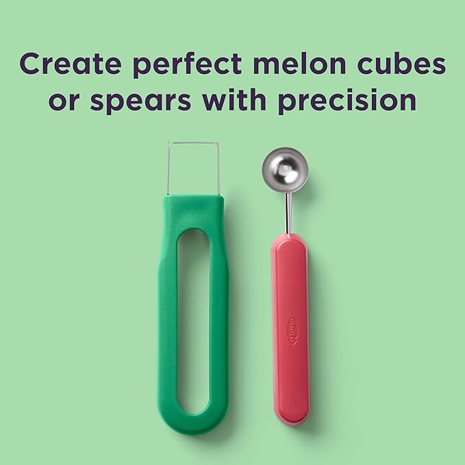 Chef'n Watermelon Scooper and Slicer - 2-in-1 Fruit Scooping Tool and Melon Baller Set for Quick Watermelon Cubes, Fruit Prep, and Summer Snacking - Nesting Kitchen Essentials