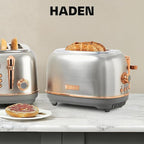 Haden Heritage 2 Slice Wide Slot Stainless Steel Toaster with Adjustable Browning Control & Non-Slip Feet, Steel & Copper