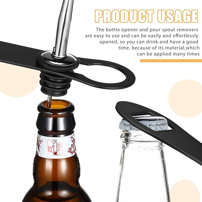 2 Pack Bottle Opener and Pour Spout Remover Flat Metal Bar Speed Key Opener Stainless Steel Dog Bone Wine Bottle Opener for Bartenders Home Kitchen (Black)