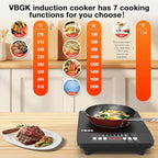 VBGK Single Burner Induction Cooktop,1800W Portable Induction Cooktop,110V Hot Plate with LCD Sensor Touch, 7 Temp Levels up to 518°F, Safety Lock, 4-Hour Timer, 9 Heat-Resistant Cooking