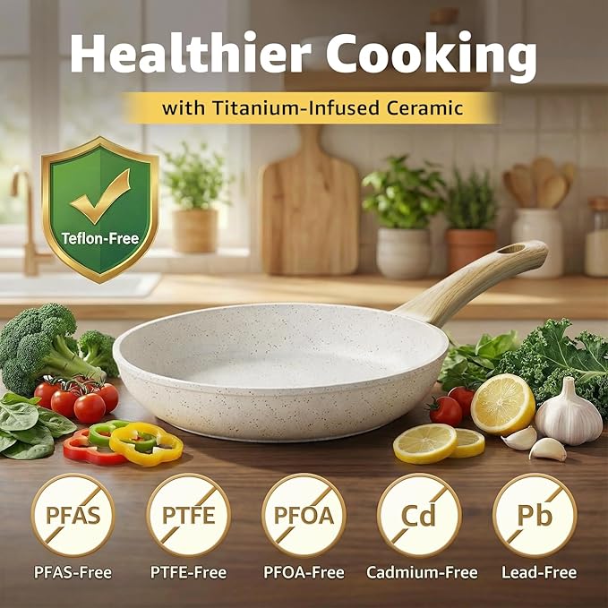 25Pcs Pots and Pans Set Non Stick, Ceramic Cookware with Titanium-Reinforced Nonstick Coating, PFAS-Free & Induction Ready, Long-Lasting Performance, Full Kitchen Set with 3 Casseroles