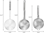 Suwimut 3 Pieces Spider Strainer Skimmer Spoon Set, Fine Mesh Stainless Steel Sieve Food Strainers, Large Hole Slotted Colander Frying Spoons, Strainer Ladle Wire Skimmer Spoon with Handle for Kitchen