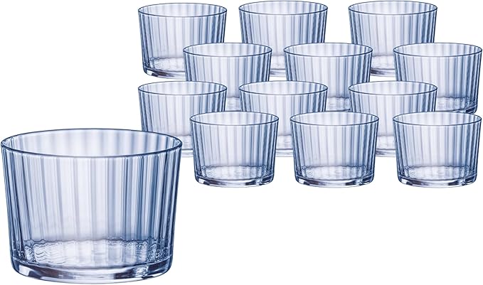 Bormioli Rocco Exclusiva Rum Glasses, Set of 12-7.25 Oz. Sapphire Blue Small Tumblers with Laser-Cut Rim & Shock-Enhanced Edge - Compact Star Glass Cups for Spirits & Mixed Drinks - Italian Made
