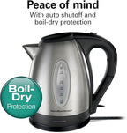 Hamilton Beach Electric Tea Kettle, Water Boiler & Heater, 1.7 Liter, Cordless Serving, 1500 Watts for Fast Boiling, Auto-Shutoff and Boil-Dry Protection, Stainless Steel (40880)
