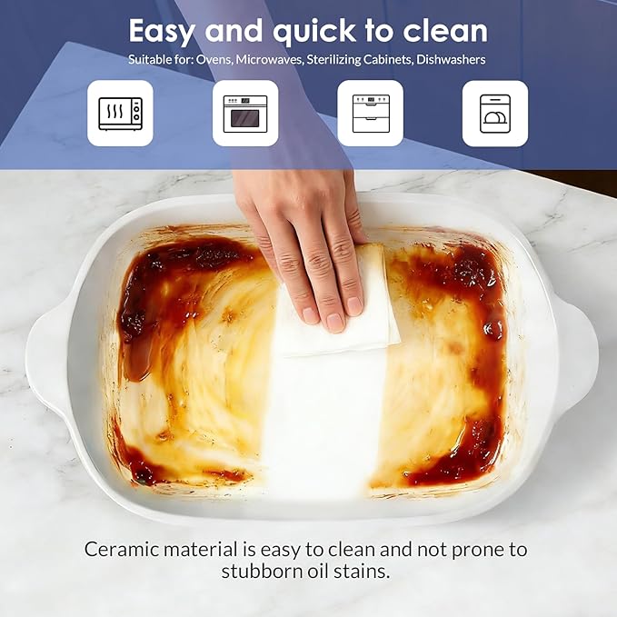 ACMLIFE Ceramic Casserole Dish with Lids for Oven, Large Baking Dish with Lid and Small Ceramic Casserole Dishes with Lid, Bakeware Set Baking Pan Lasagna Pan with Lids & Handles 4 Pcs Set (13x8 Inch+ 8x6 Inch, 2.01 Quart+0.85 Quart, Blue and White), C...