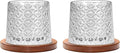 Rotatable Old Fashioned Glass Cup, 275ml/10oz Crystal Whiskey Glass Set of 2, Wood Coaster, Thickening, Used as Rum Glass Cup, Cocktail, Coffee, Milk to Relax and Reduce Stress, Christmas gifts